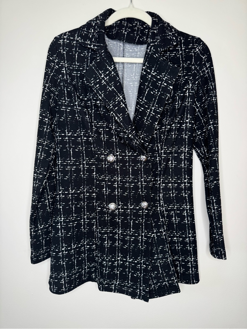 SHEIN Women's Black & White Double-Breasted Blazer Casual Jacket Sz Medium